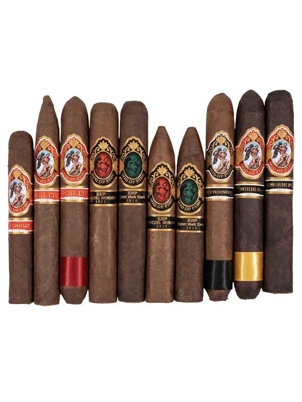 God of Fire KKP Never Back Down 10 Cigar Assortment Macassar Ebony