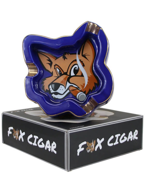 Fox Head Blue Ceramic Ashtray